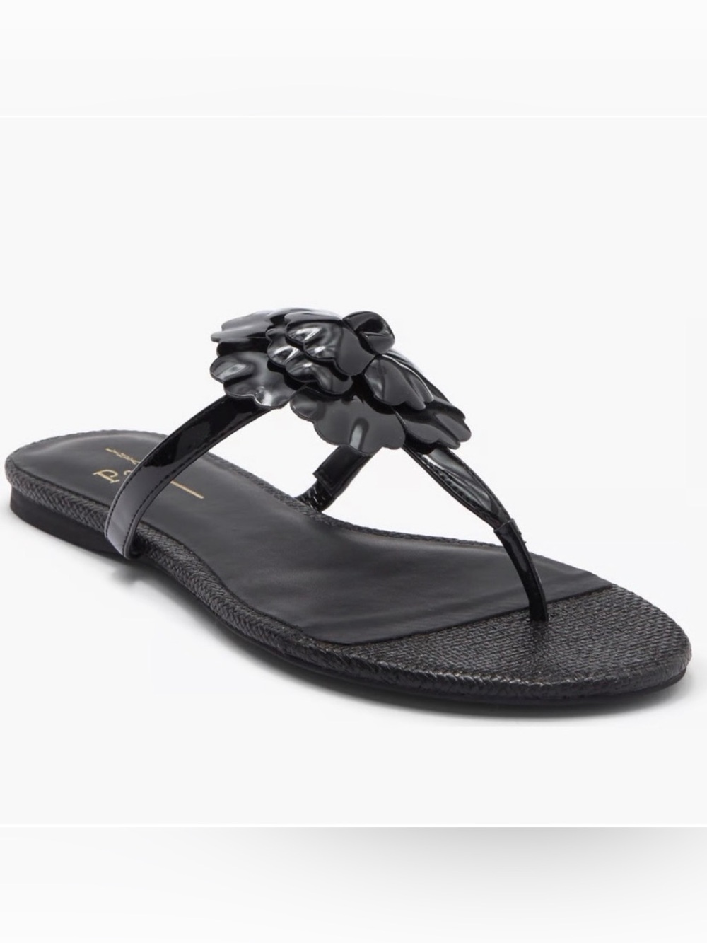 Paolo Laurel Patent Black Floral Thong Sandals - New without box Sz 6.5 - Picture 1 of 3